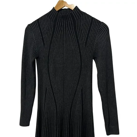 FRENCH CONNECTION WOMENS MEDIUM RIBBED KNIT LONG-SLEEVE DRESS CHARCOAL BLACK NEW - Picture 6 of 12